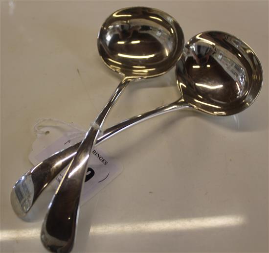 Pr early 20th century silver Old English pattern sauce ladles(-)
